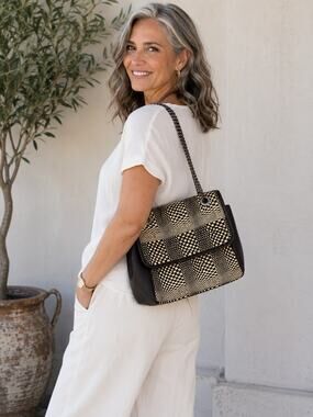Made in Italy Woven Faux Straw Leather Shoulder Bag Chain Strap